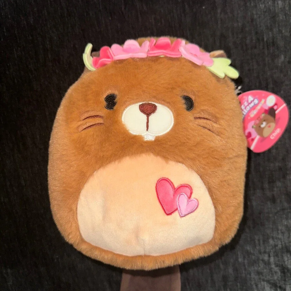 Squishmallows FuzzAMallow 8 Inch Chip Brown Beaver Plush with Flower Crown